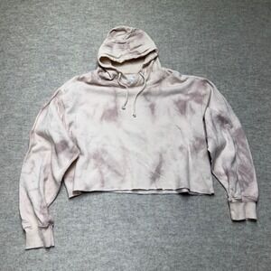 J.o&co Cream Tan Tie Dye Cropped Hoodie Raw Hem Pullover Sweatshirt‎ Athleisure